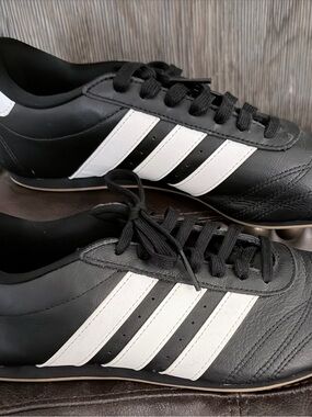 adidas Black Leather Athletic Sneakers with White Three-Stripes